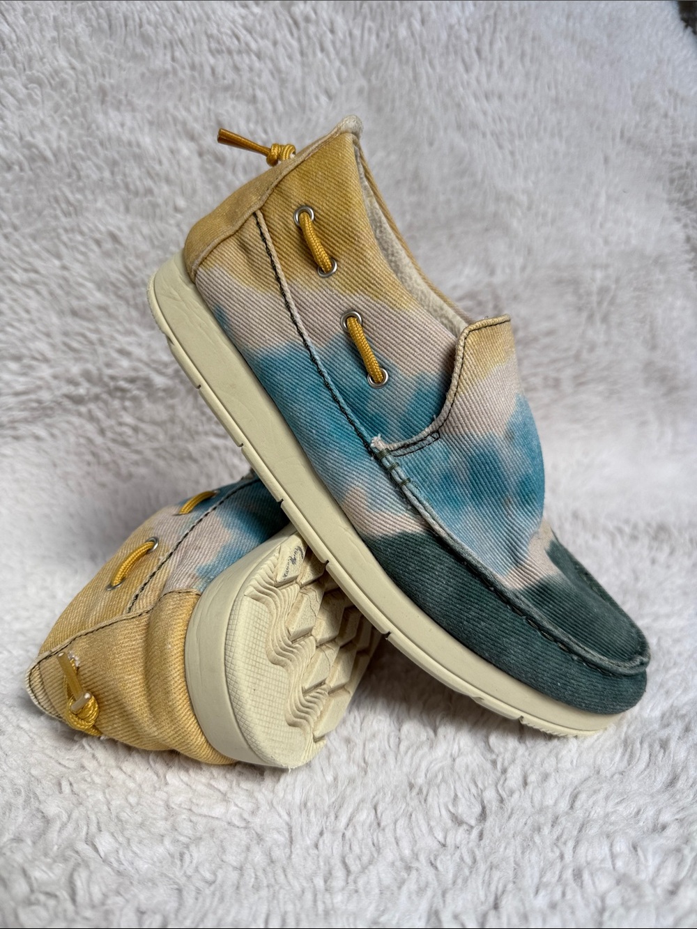 Sperry Tie-Dye Slip-On Boat Shoes in Blue, Yellow, and Green